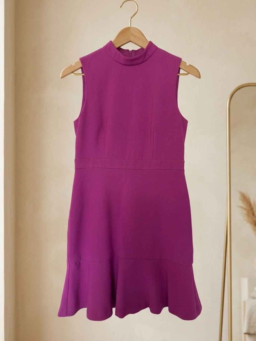 Ann Taylor Sleeveless Mock-Neck Dress in Magenta